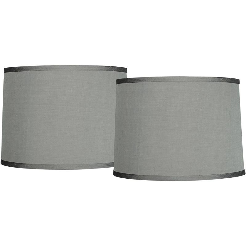 Springcrest Set of 2 Drum Lamp Shades Gray Medium 13" Top x 14" Bottom x 10" High Spider with Replacement Harp and Finial Fitting, 1 of 7