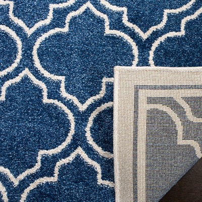 Navy and Ivory Hand-Knotted Synthetic 27" Reversible Runner Rug