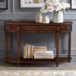 Sapphtopaz TV Stands Retro Arc Shape Storage Cabinet with 2 Tiers Open Shelf Half Moon Entryway Table with 2 Drawers for Living Room, Hallway - 1 of 4