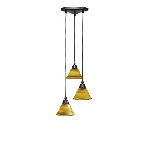 Toltec Lighting Europa 3 - Light Pendant in  Matte Black with 7" Firré Saturn Shade - 1 of 1