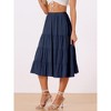 INSPIRE CHIC Women's Midi Solid Elastic Waist Flare Tiered A-Line Skirt with Pockets - 3 of 4