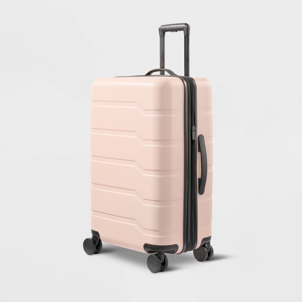Photos - Travel Accessory Hardside Medium Checked Suitcase Pink - Open Story™