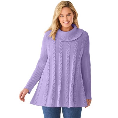 Woman Within Cowl Neck Cable Knit Swing Sweater
