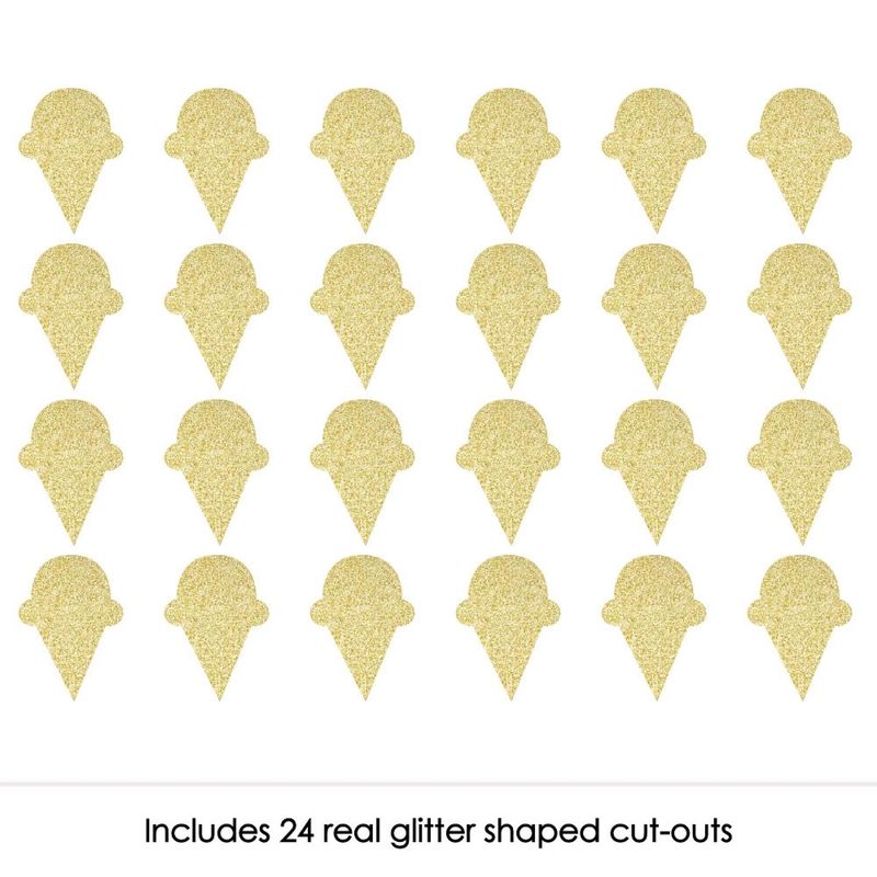 Big Dot of Happiness Gold Glitter Ice Cream Cone - No-Mess Real Gold Glitter Cut-Outs - Ice Cream Confetti - Set of 24, 2 of 7