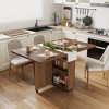 Space-Saving Folding Dining Table with Storage Shelf & Drawer, Mobile Kitchen Table on 6 Lockable Wheels for Small Spaces - 4 of 4