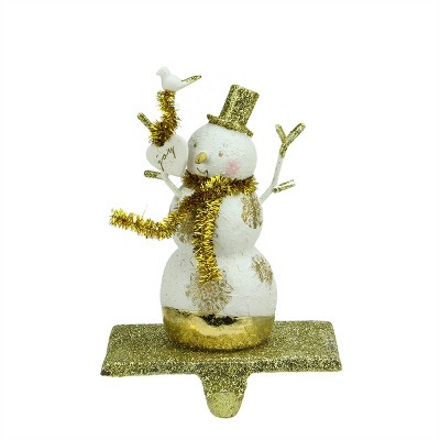 Ganz 6.25" Gold Glitter Snowman with Snowflakes and Heart Christmas Stocking Holder