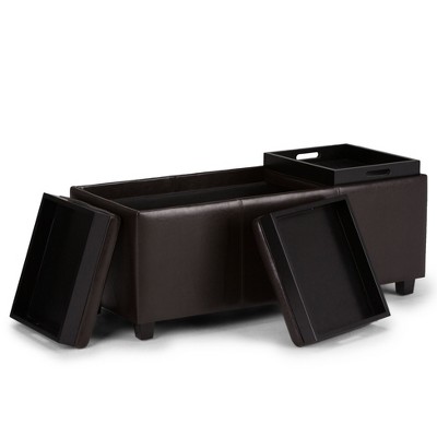 NicBex Faux Leather Storage Ottoman Bench,Upholstered Storage Ottoman with 3 Flip Over Serving Trays,Storage Bench for Living Room,Bedroom