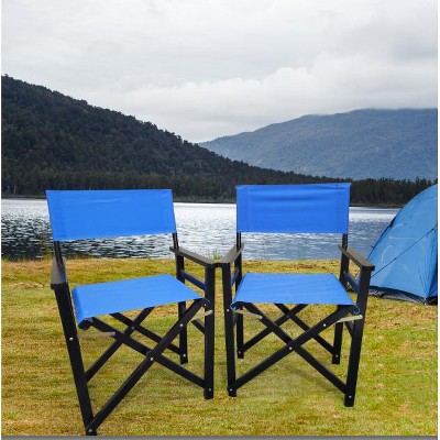 2 Pieces Director Chairs, Folding Makeup Chair With Wood Frame And Canvas, Portable Lightweight Camping Lawn Chair