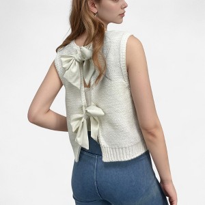 Anna-Kaci Women's Sleeveless Knit Vest with Back Bow Tie Accents and Open Back Detail - 1 of 4