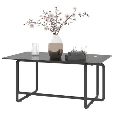 NicBex Modern 39.37" Rectangle Coffee Table with Tempered Glass Top and Metal Cross Legs for Living Room and Bedroom