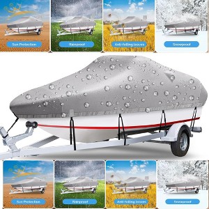 Heavy Duty 420D Silver-Coated Oxford Cloth Boat Cover - Waterproof Sun-Proof, Trailerable for Bass/V-Hull/Tri-Hull/Fish & Ski Boats - 1 of 4