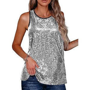 Zeagoo Women's Sleeveless Sparkle Shimmer Camisole Vest Glitter Sequin Tank Tops - 1 of 4