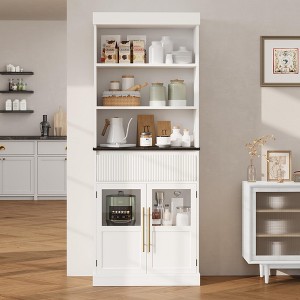 70" Kitchen Pantry Cabinet, Tall Storage Cabinets with Drawer & 2 Glass Doors and 3 Shelves, Floor Cabinet for Kitchen - 1 of 4