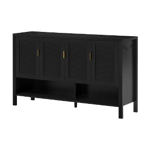 Lyngins Sideboard Buffet Cabinets with Open Shelf,Adjustable Shelves,Double Hooks,4-Doors Coffee Bar Cabinets,Credenzas for Kitchen,Entryway - 1 of 4