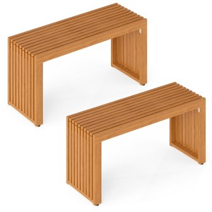 Tangkula 2 PCS 36 Inch Patio Bench All-Slat Acacia Wood Loveseat for 2 People 800 lbs Capacity - 1 of 4