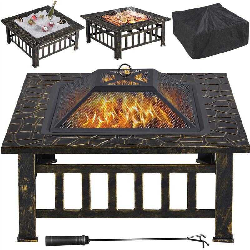 Yaheetech 32in Fire Pit Table Square Metal Firepit Stove Backyard Garden Fireplace for Camping, 3 of 8