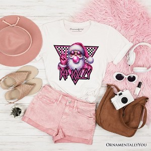 Pink Santa Blowing Bubblegum T‑Shirt, Def Jolly Coquette Retro Christmas Tee White XS - 1 of 4