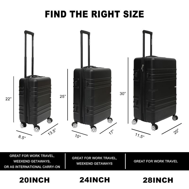 Weatherproof Wrapped Trunk 20", 24" and 28" 3-Piece Black Carry-On Luggage Set, 4 of 7