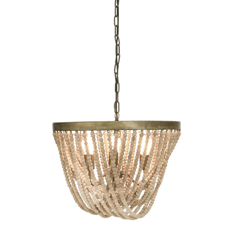 Metal Chandelier with Draped Wood Beads Off-White -Storied Home, 5 of 10