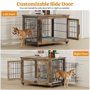 Gikpal Wooden Dog Crate Furniture, Stylish Dogs Kennel for Small to Extra Large, Double Door & A Cushion & 360°Wheel, Metal, Chew-Proof, Dog Cage - 1 of 4