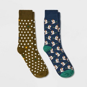 Men's Mallard Novelty Crew Socks 2pk - Goodfellow & Co™ Navy Blue/Green 7-12 - 1 of 2
