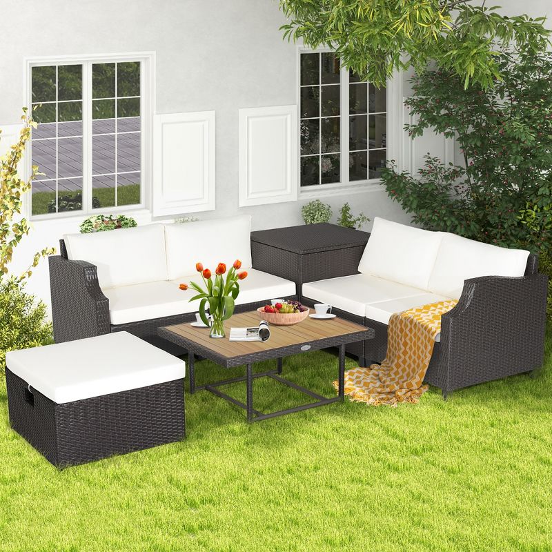 Costway 7pcs Patio Outdoor PE Wicker Cushioned Furniture Conversation Set Sectional Sofa, 1 of 11