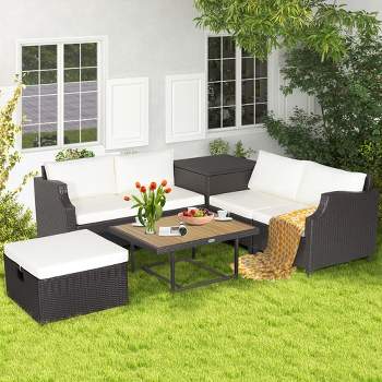 Costway 7pcs Patio Outdoor PE Wicker Cushioned Furniture Conversation Set Sectional Sofa