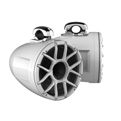 Wet Sounds REV 12 HD 12" Horn Loaded Compression Driver Tower Speakers with XZ Grills & Mini Stainless Fixed Clamps, 400 Watts RMS, White, Pair