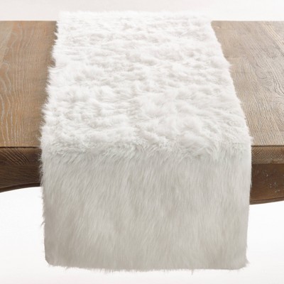 White Faux Fur Polyester Table Runner 15"x72"