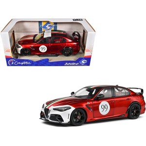 2022 Alfa Romeo Giulia GTAm #99 Red Metallic with Black Top and Italian Flag Stripes 1/18 Diecast Model Car by Solido - 1 of 4
