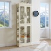 SpassWay 71"H Lighted Cabinet With Adjustable Shelves Lighted Corner Curio Suitable for Living Room Cherry white Oak - 3 of 4