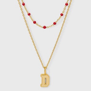 14K Gold Dipped Beaded Initial Necklace Set 2pc - A New Day™ Gold/Marron - 1 of 4