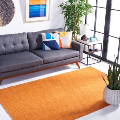 Handmade Orange Wool and Cotton Flat Woven Rug, 4' x 6'