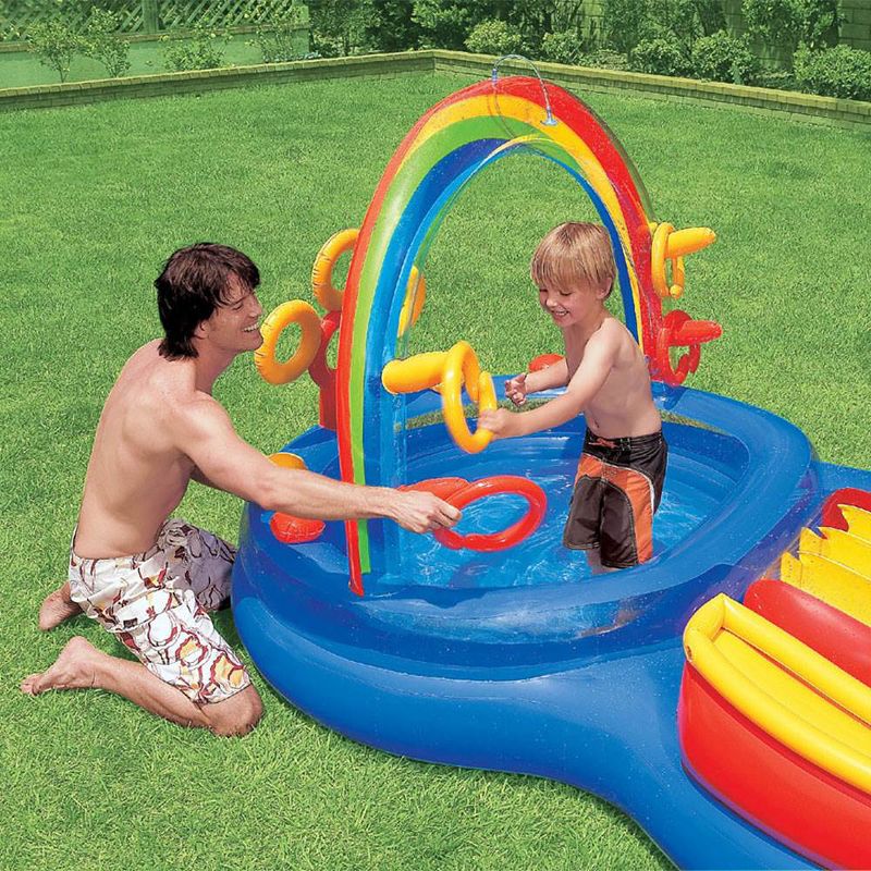 Intex 9.75ft x 6.3ft x 53in Rainbow Slide Kids Play Inflatable Pool Ring Center, 4 of 7