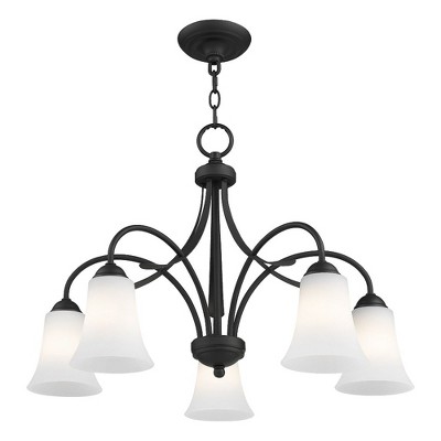 Satin Opal 5-Light Chandelier in Black with Hand Blown Glass