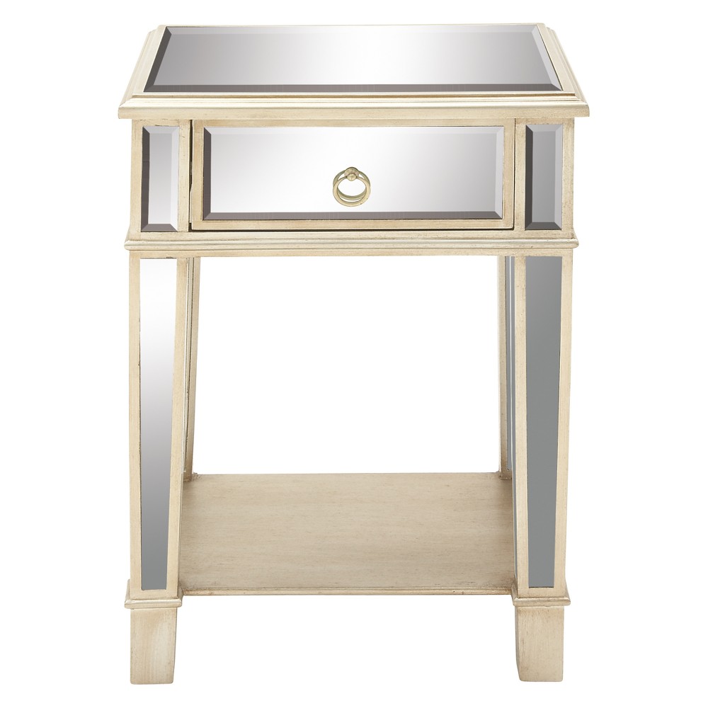 Photos - Coffee Table Wood and Mirror Modern Accent Table Beige - Olivia & May