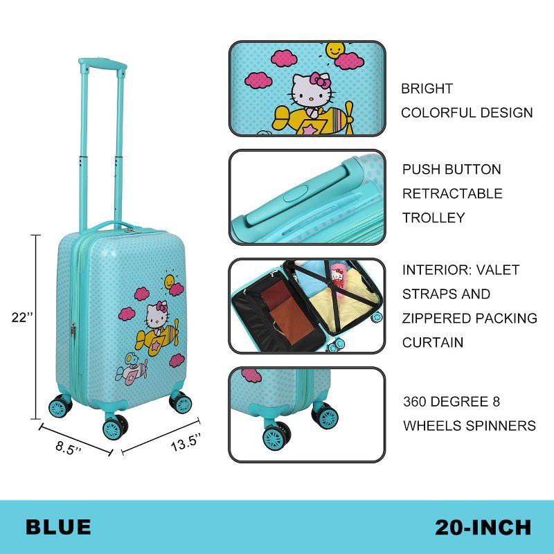 Hello Kitty Airplane 20” Kids' Carry-On Luggage With Wheels And Retractable Handle, 5 of 8