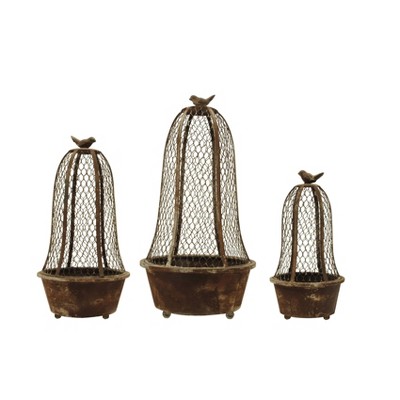 Wire Cloche Planter Brown 3pk - 3R Studios