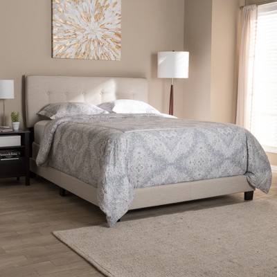 Audrey Light Beige Upholstered Queen Bed with Tufted Headboard and Drawer