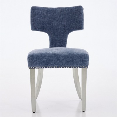 OUTSUPPLY Set of 2 Modern Farmhouse Dining Chairs, Chenille Upholstery with Copper Nailhead Trim & Stainless Steel Legs