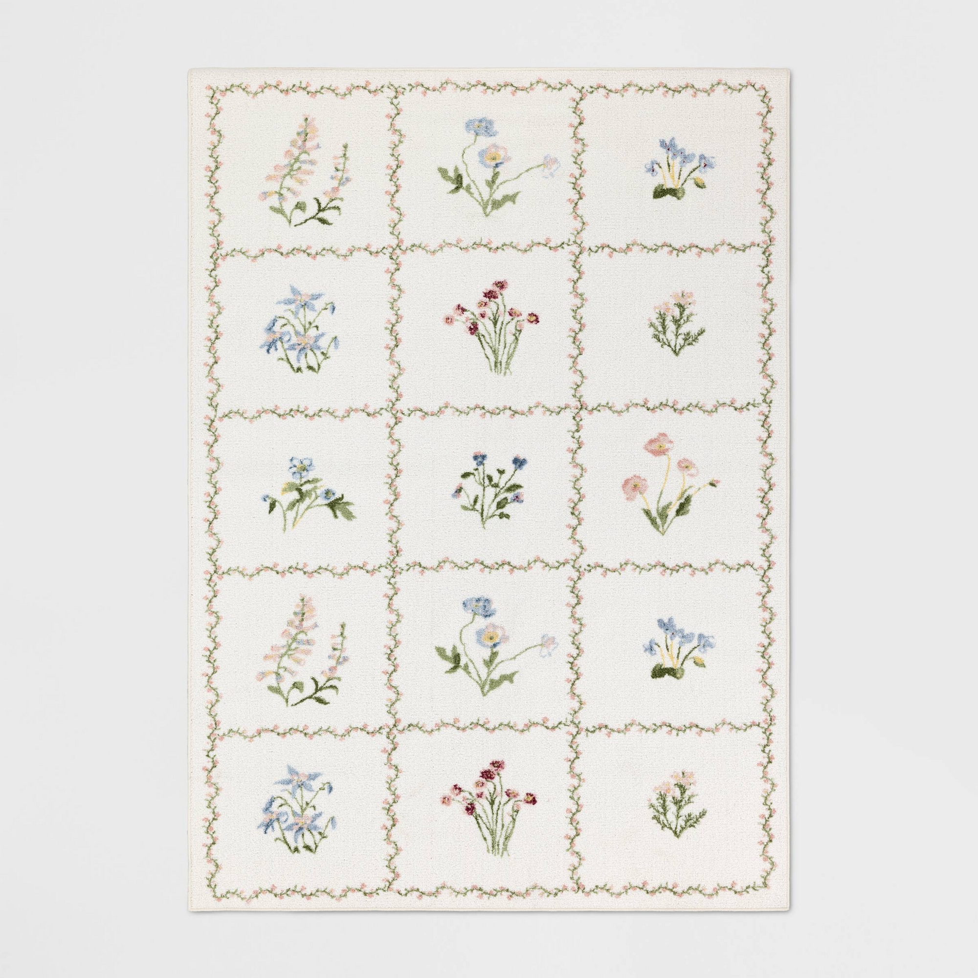 5'x7' Floral Grid Dorm Area Rug Pink - Threshold™