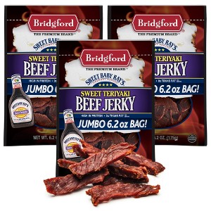 Bridgford Sweet Baby Ray’s Beef Jerky Sweet Teriyaki 6.2 oz - High Protein Beef Jerky Teriyaki for On the Go Snacking and Busy Lifestyles - 1 of 4