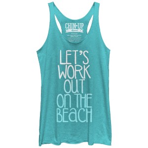 Women's CHIN UP Work Out on the Beach Racerback Tank Top - 1 of 3