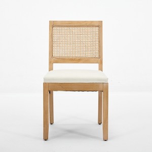 Gulches Set of 2 Beige Dining Chairs, Linen Upholstered with Rattan Square Back & Solid Wood Frame, Farmhouse Style for Kitchen - 1 of 4