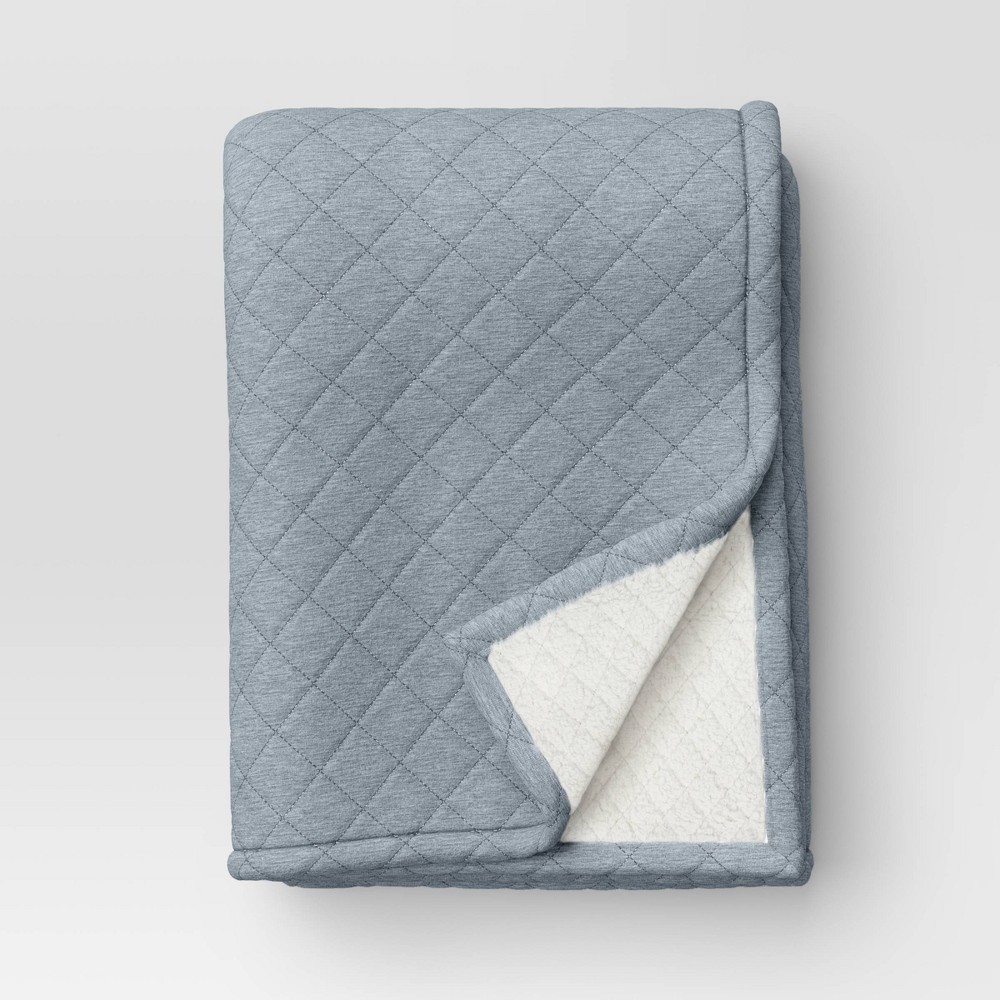 quilted jersey throw blanket with faux shearling reverse heathered gray - room essentials™