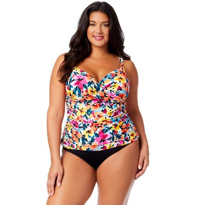 Women's Plus Gradient Floral Twist Front Underwire Tankini Swim Top