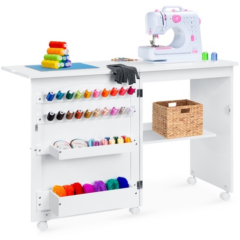 Best Choice Products Sewing Machine Table & Desk w/ Craft Storage and Bins  - White