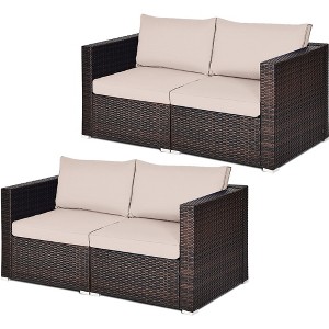 Tangkula 4PCS Rattan Corner Sofa Set Patio Outdoor Furniture Set w/ Beige Cushions - 1 of 4