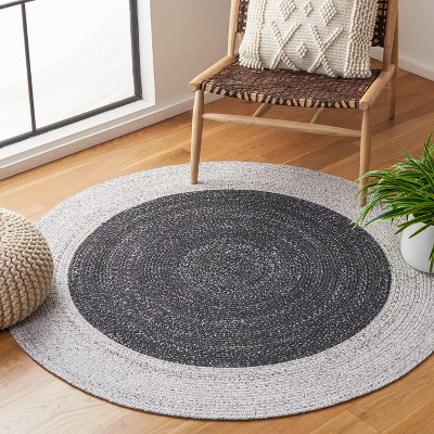 Handwoven Braided Black/Light Grey Synthetic 6' Round Area Rug