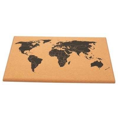 Cork Board Map of The World - Wall Mount Bulletin Board with Pins, 23.5 x 15.75"